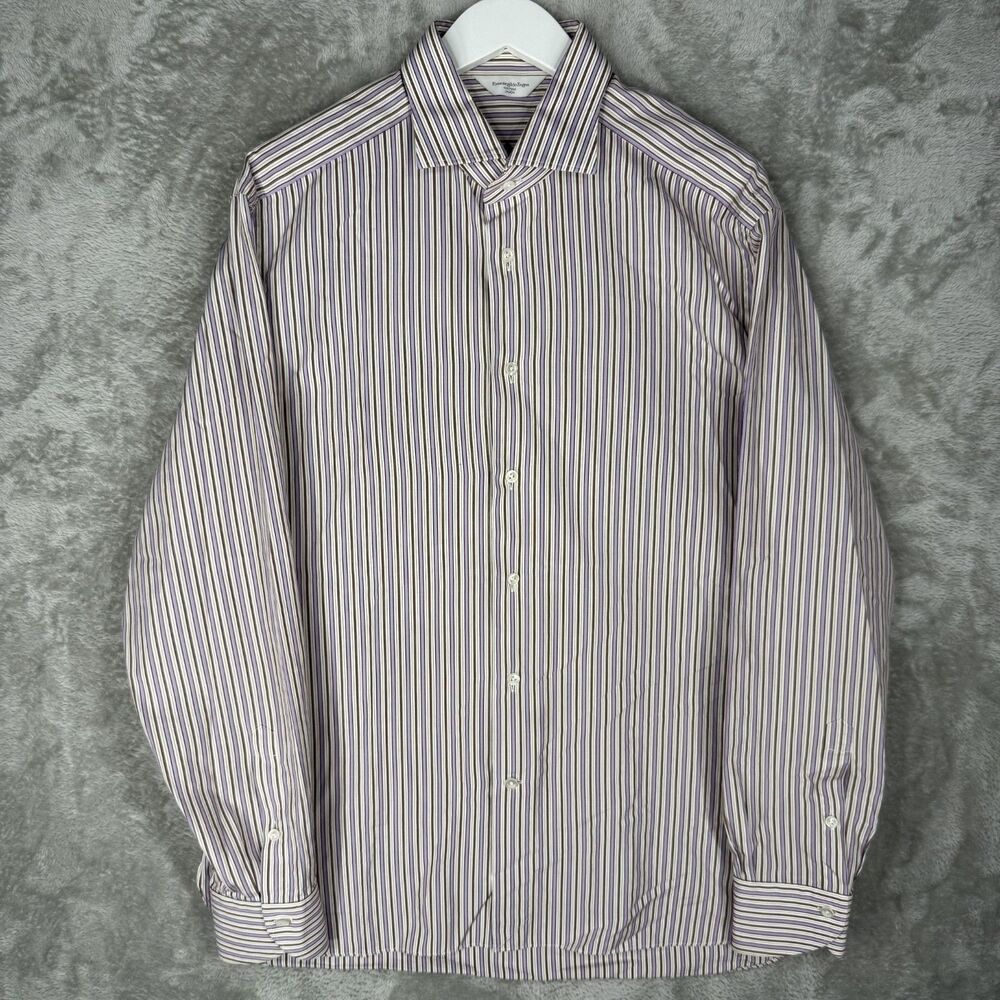 Ermenegildo Zegna Couture XXX Shirt Mens 38/16 Purple Striped Long Sleeve Button